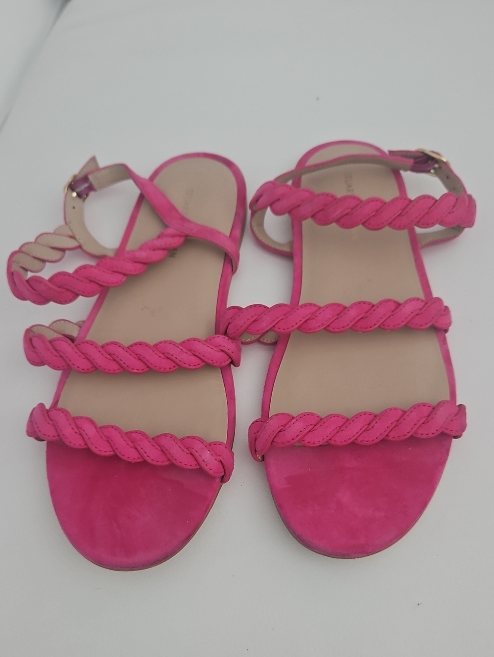 Stuart Weitzman Pink Suede Braided-Strap Flat Sandals